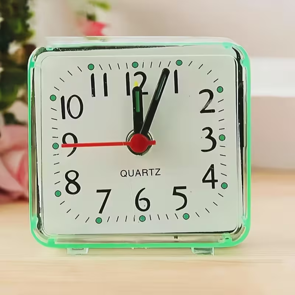 Square Battery Powered Analog Alarm Clock - Silent Non Ticking Bedside Desktop Clock