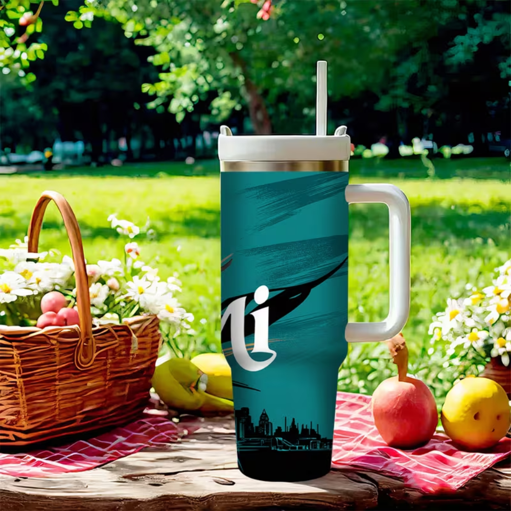 Miami Football 40oz Stainless Steel Tumbler with Straw