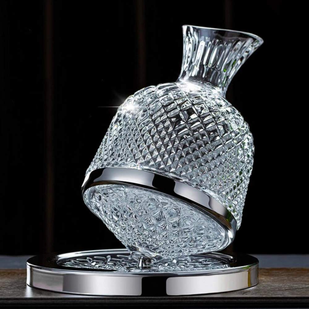 360° Rotating Crystal Wine Decanter with Tray-Wine and Whiskey Decanter