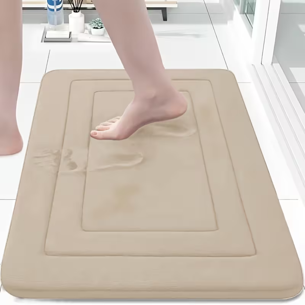 Non Slip Absorbent Fleece Bathroom Mat - Soft Quick Dry Bath Rug for Shower, Tub & Bathroom Floor