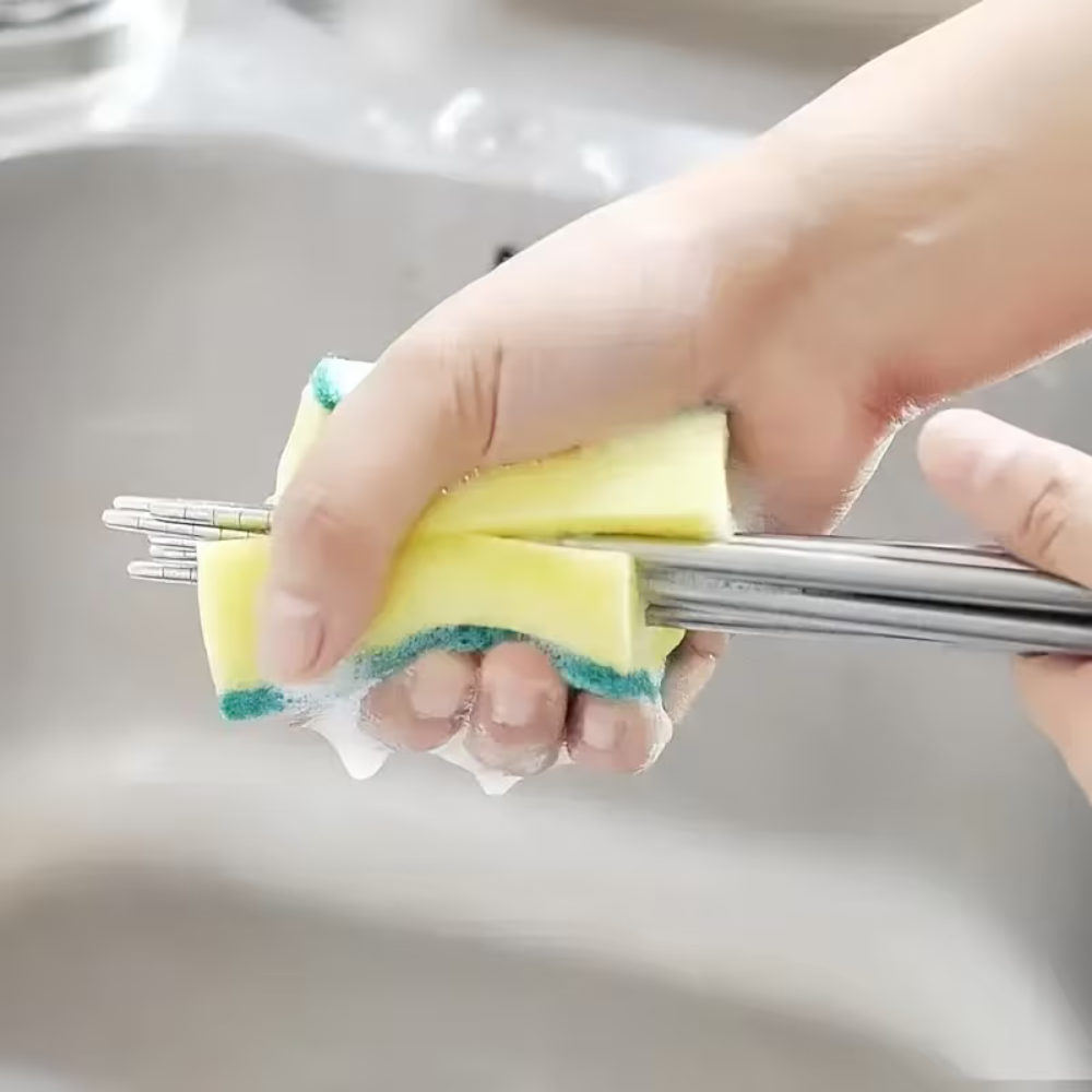 Dual Action Absorbent Kitchen Scrubber Sponge - Heavy Duty Dish Cleaning Pads for Pots, Pans & Countertops