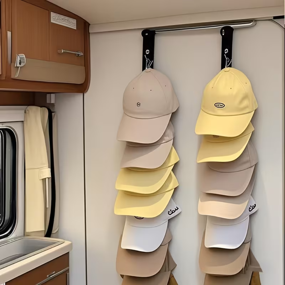 Stainless Steel Hat Rack with 8 Clips(pack of 2) - Holds 16 Baseball Caps, Summer Hat and Clothing Storage, Summer Decoration