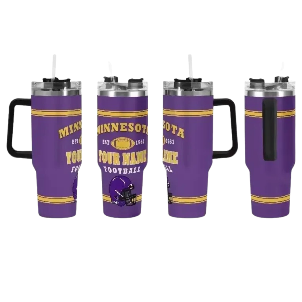 Custom 40oz Minnesota Vikings Insulated Travel Mug With Handle