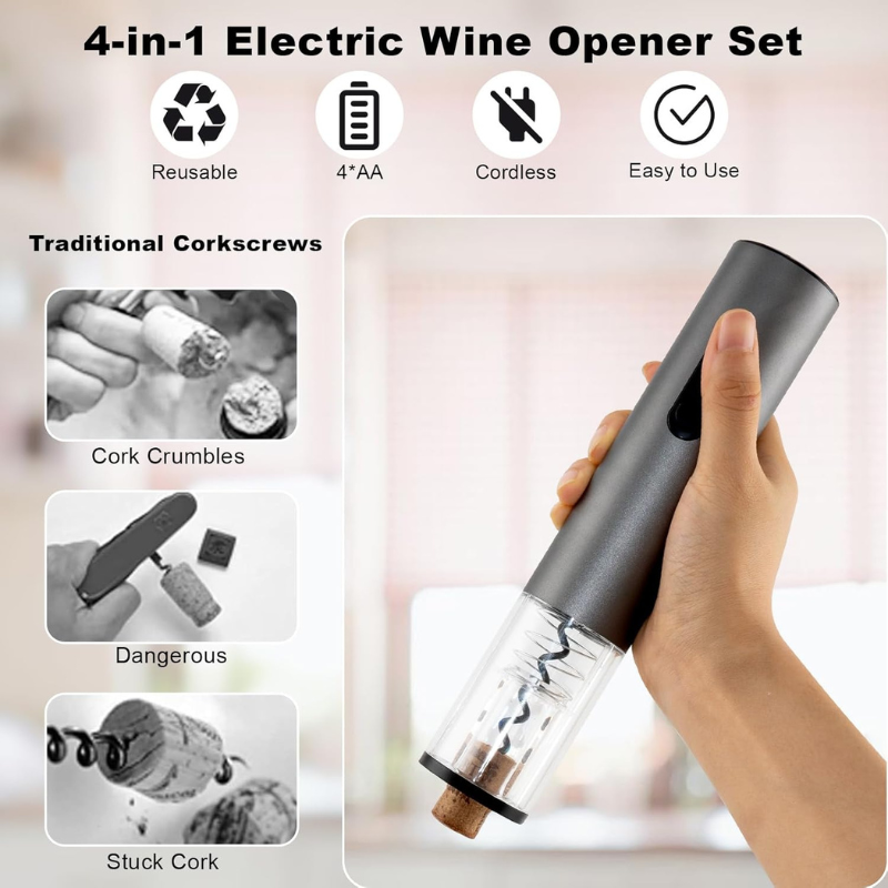 4 In 1 Wine Opener Set Uncork Pour And Preserve Effortlessly