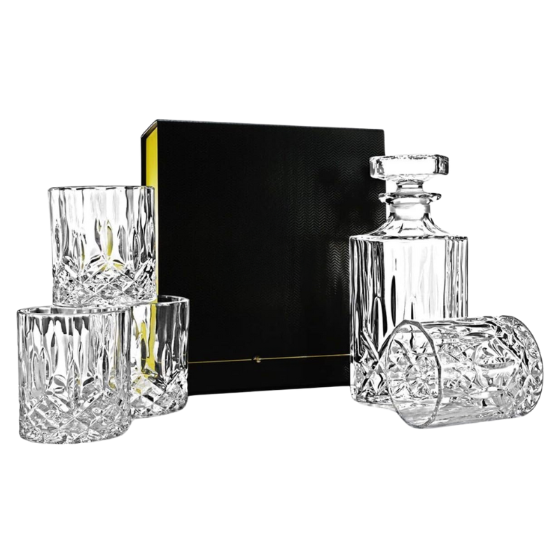 Whiskey Decanter Gift Set With Four Matching Glasses