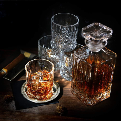 Whiskey Decanter Gift Set With Four Matching Glasses-Wine and Whiskey Decanter