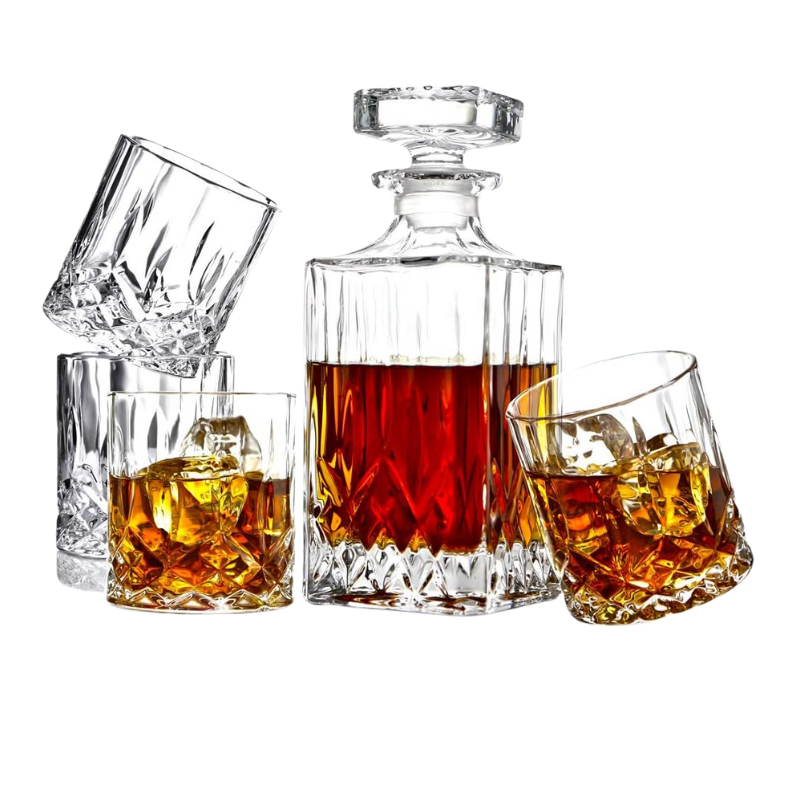 Whiskey Decanter Gift Set With Four Matching Glasses-Wine and Whiskey Decanter