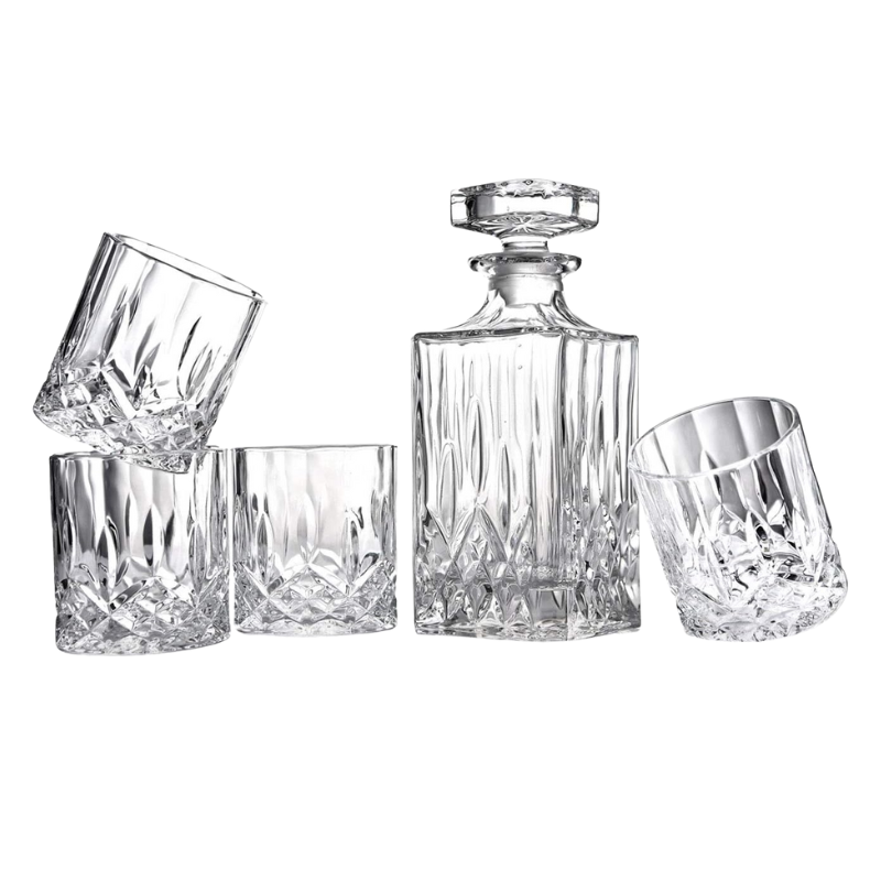 Whiskey Decanter Gift Set With Four Matching Glasses-Wine and Whiskey Decanter