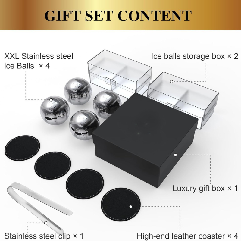 4-Piece Ball Shape Whiskey Stones Set With Coasters And Tongs-Wine and Whiskey Decanter