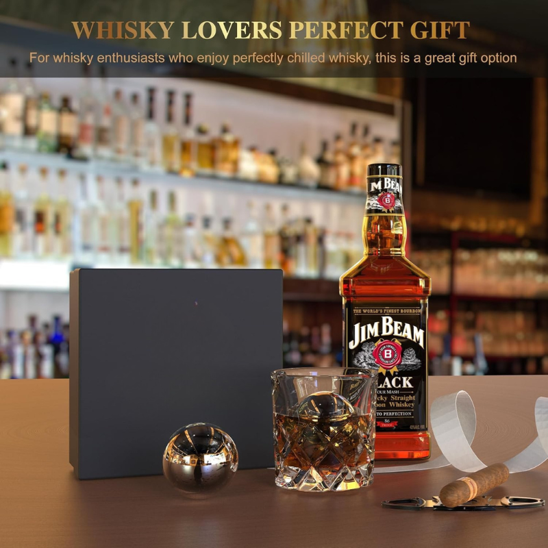 4-Piece Ball Shape Whiskey Stones Set With Coasters And Tongs