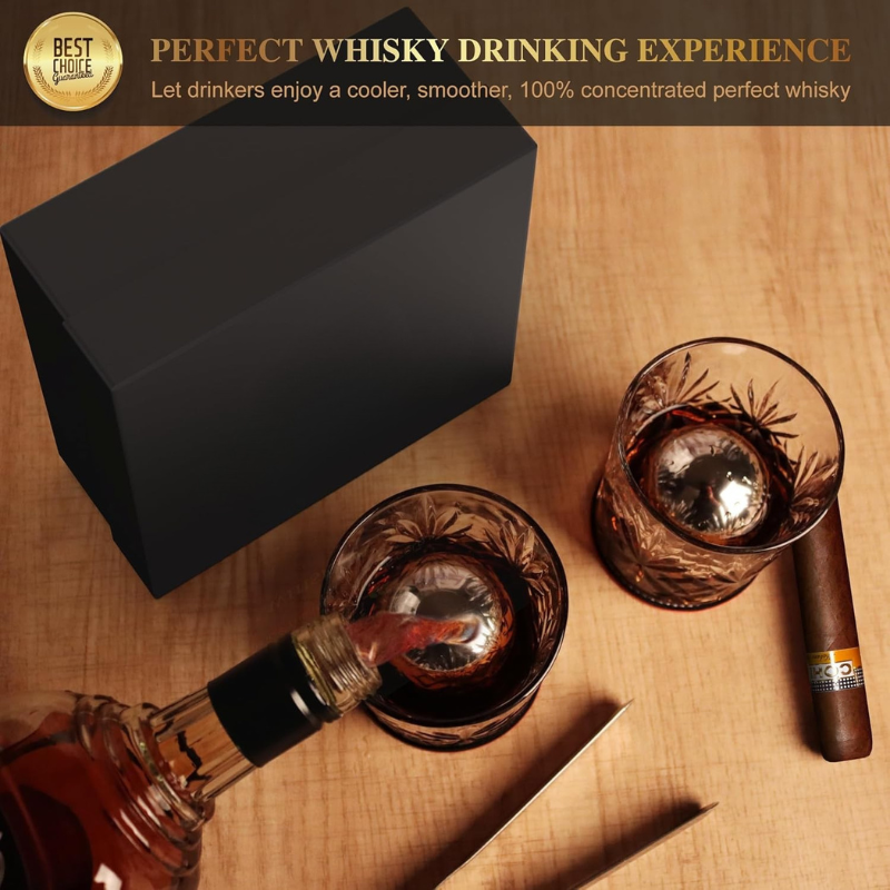 4-Piece Ball Shape Whiskey Stones Set With Coasters And Tongs-Wine and Whiskey Decanter