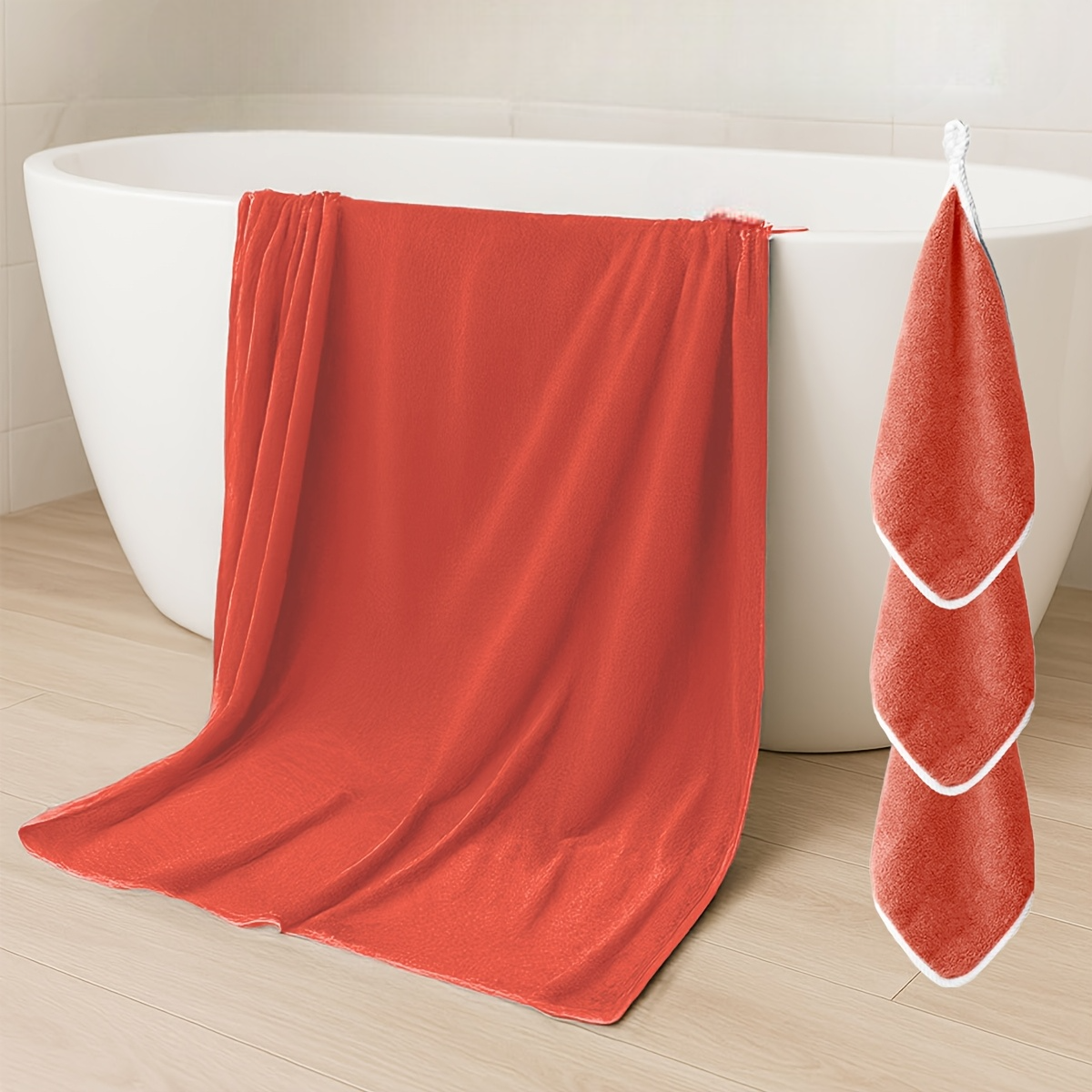 Bath Towel Set 4 Piece - Extra Large Bath Towel & 3 Hand Towels, Soft Absorbent Cotton for Bathroom