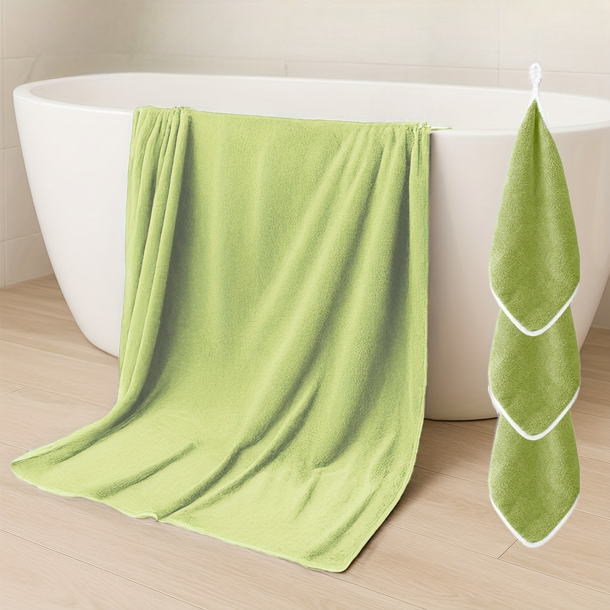 Bath Towel Set 4 Piece - Extra Large Bath Towel & 3 Hand Towels, Soft Absorbent Cotton for Bathroom