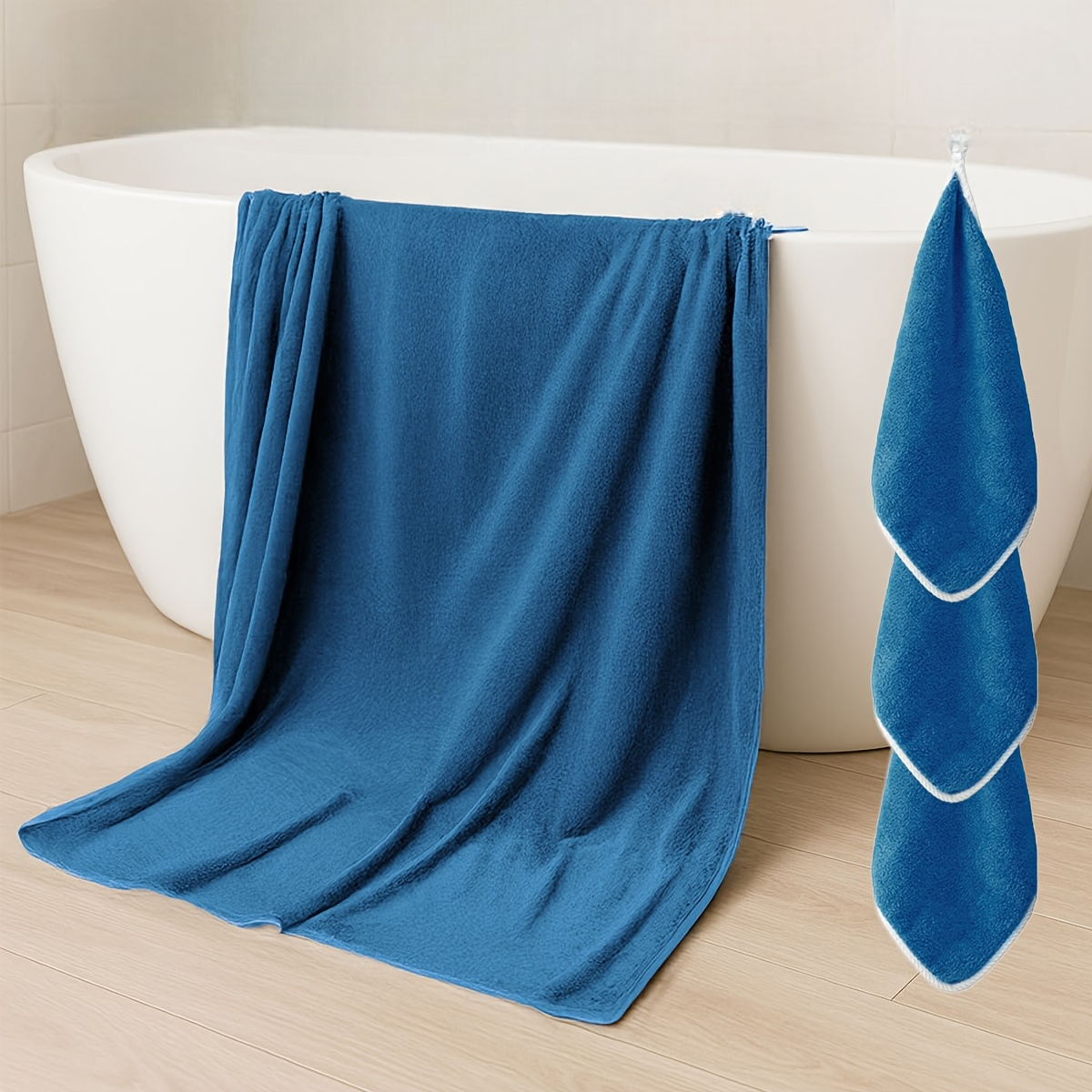 Bath Towel Set 4 Piece - Extra Large Bath Towel & 3 Hand Towels, Soft Absorbent Cotton for Bathroom