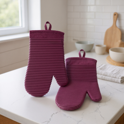 Ribbed Soft Silicone Oven Mitt Set