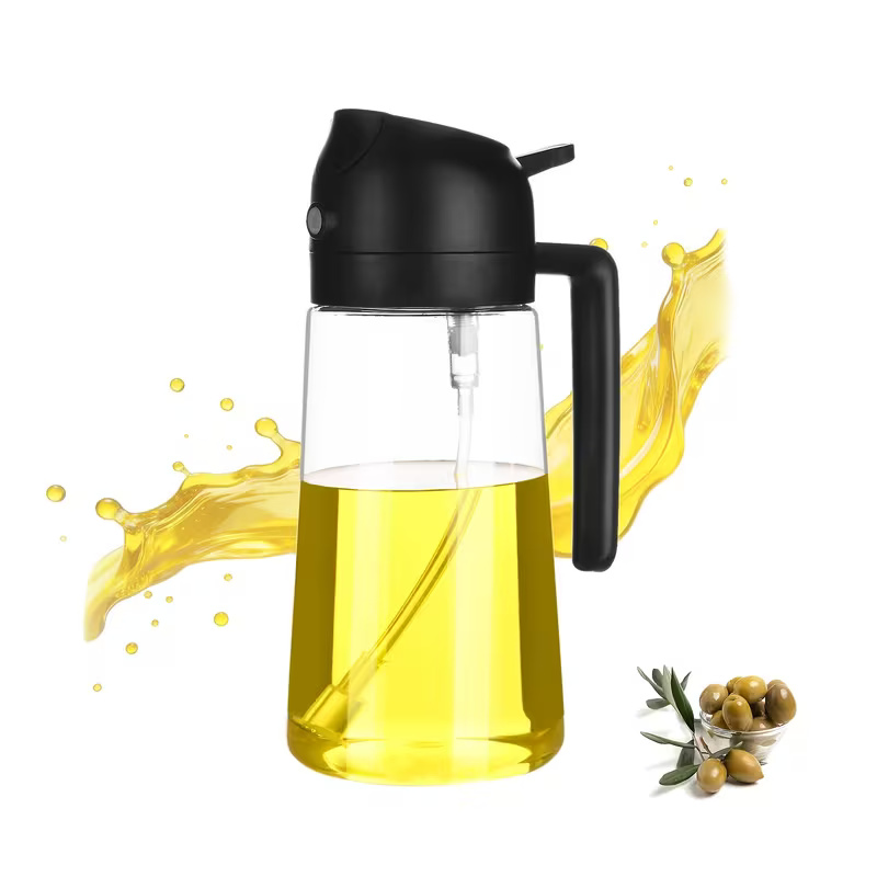 Oil Sprayer Bottle for Cooking 2 in 1 - Olive Oil Spray & Pour Dispenser for Kitchen, Air Fryer, BBQ & Salad