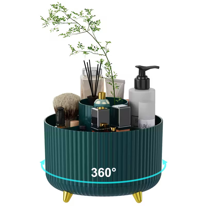 360 Degree Rotating Makeup Organizer With Multi Compartments Storage