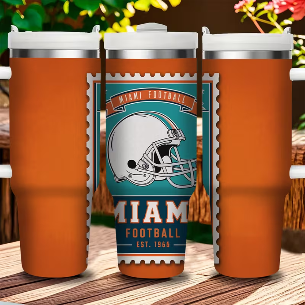 Miami Dolphins Football Team Themed 40oz Stainless Steel Tumbler