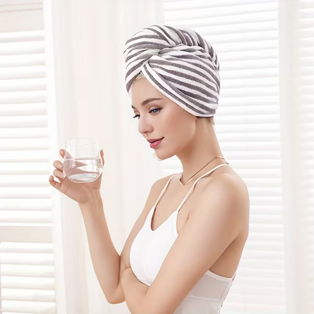 Striped Microfiber Quick Dry Hair Wrap