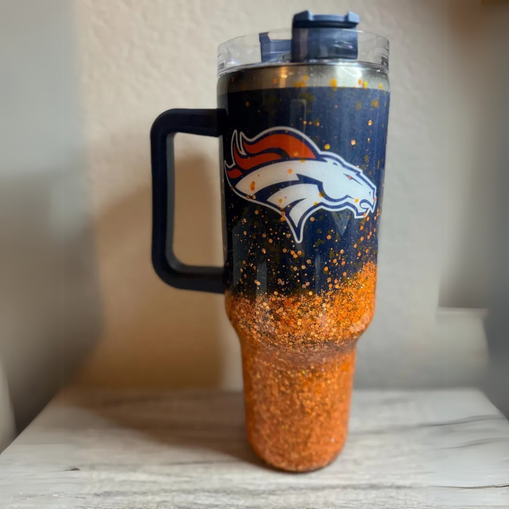 Denver Broncos Double Wall Insulated Tumbler With Handle-Wine and Whiskey Decanter