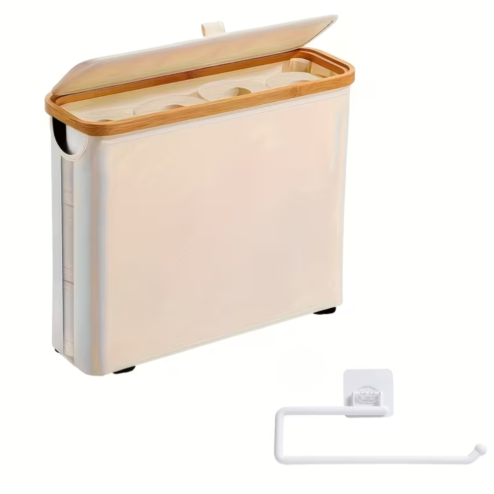Paper Basket, Bamboo Toilet Paper Storage - Ultimate Bathroom Storage with Bamboo Lid