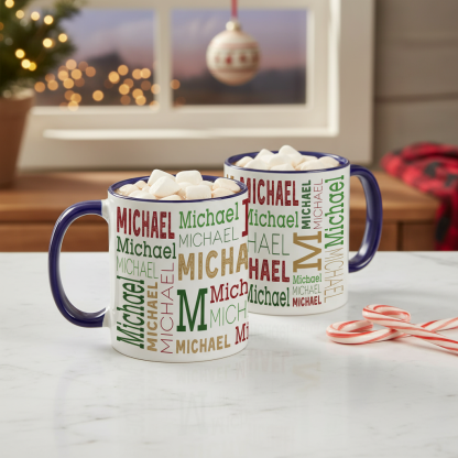 Christmas Personalized Coffee Mug With Repeating Name Design