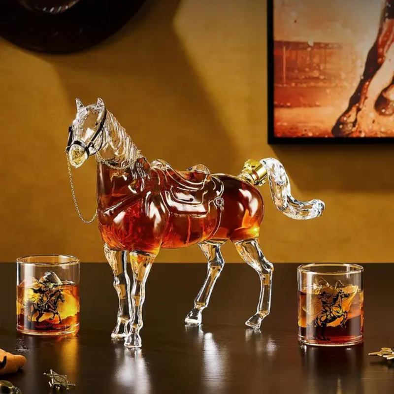 Horse Shaped Decanter With Cowboy Glasses Set