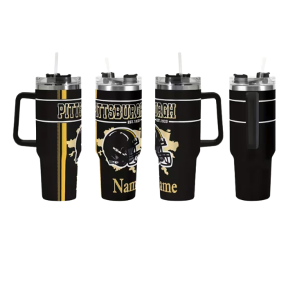 Personalized 40oz Pittsburgh Steelers Football Themed Tumbler