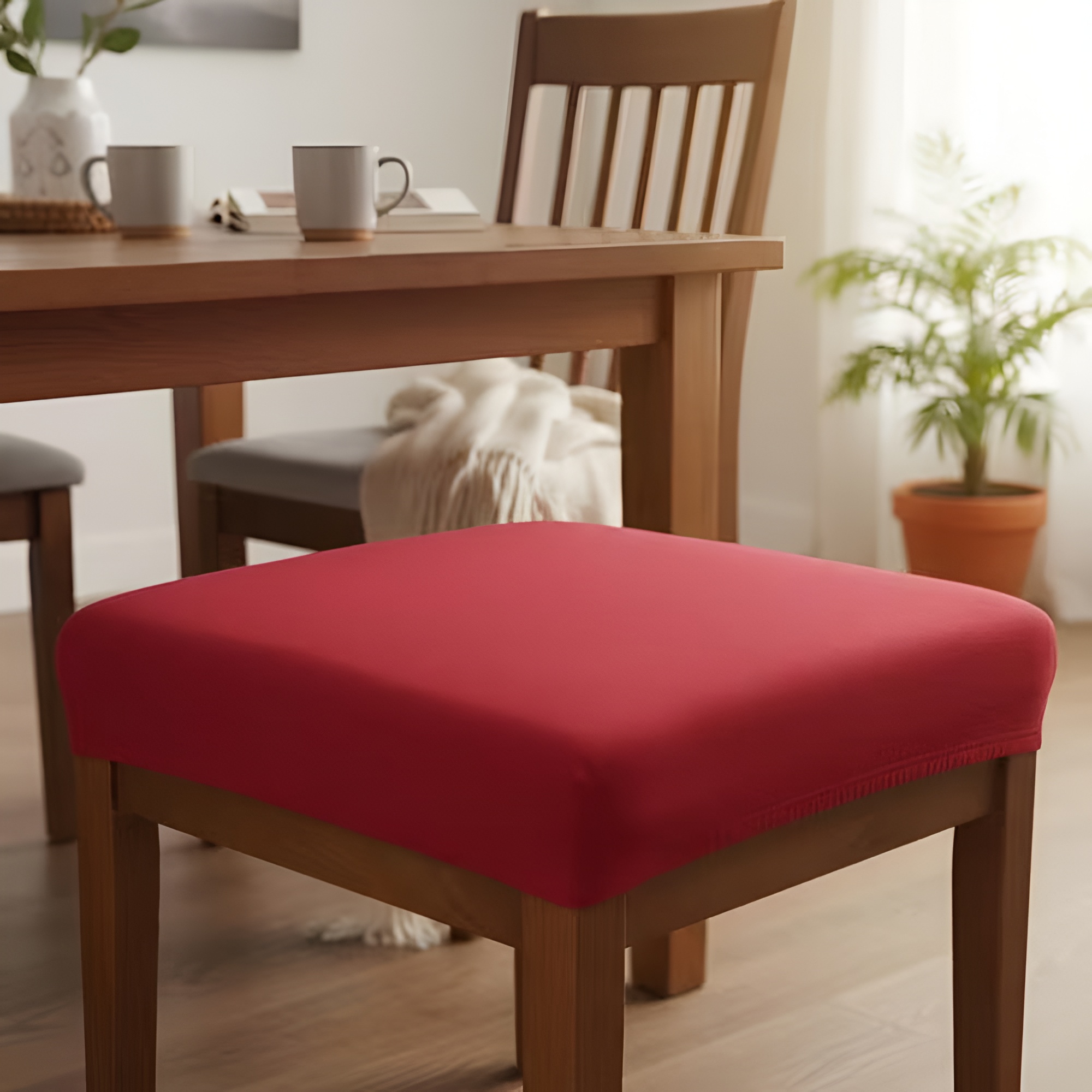 Stretch Dining Chair Seat Covers 6 Pack - Removable Washable Slipcovers, Spandex Chair Protectors Set