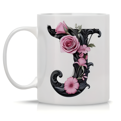 Floral Alphabet Printed Ceramic Coffee Mug
