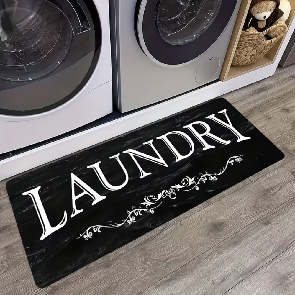 Long Laundry Text Printed Floor Mat With Non Slip Backing
