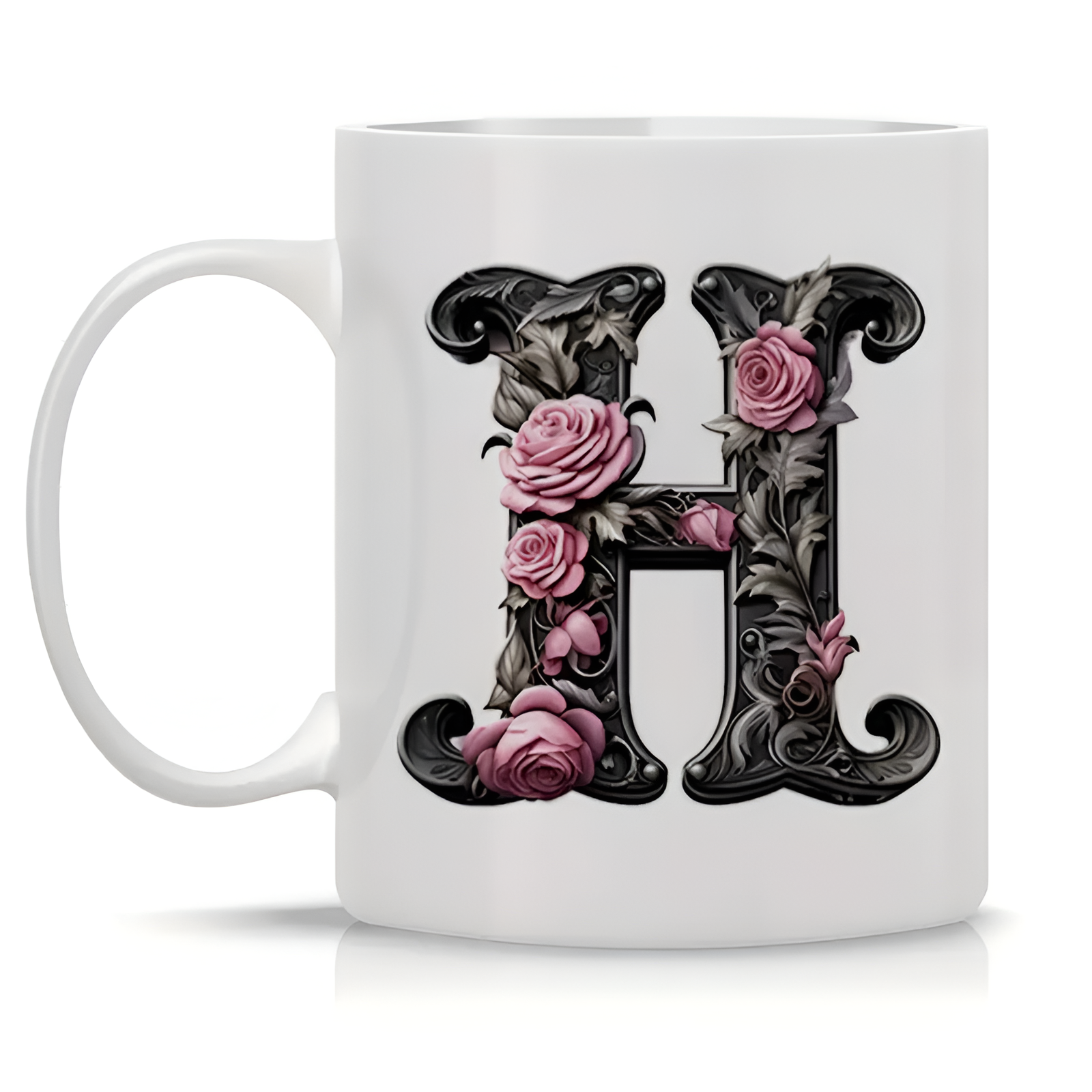 Floral Alphabet Printed Ceramic Coffee Mug