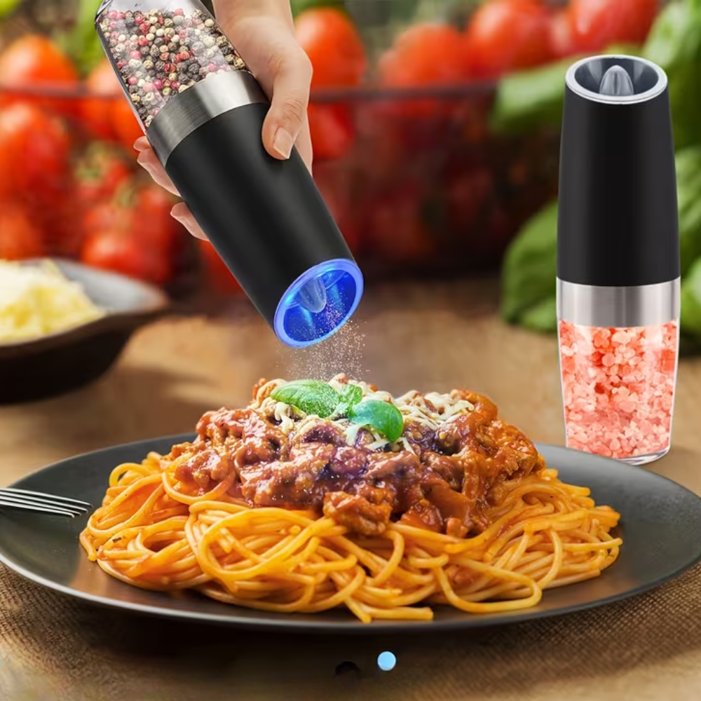 Gravity Electric Salt and Pepper Grinder Set - 2 Piece Automatic Spice Mill with Adjustable Coarseness