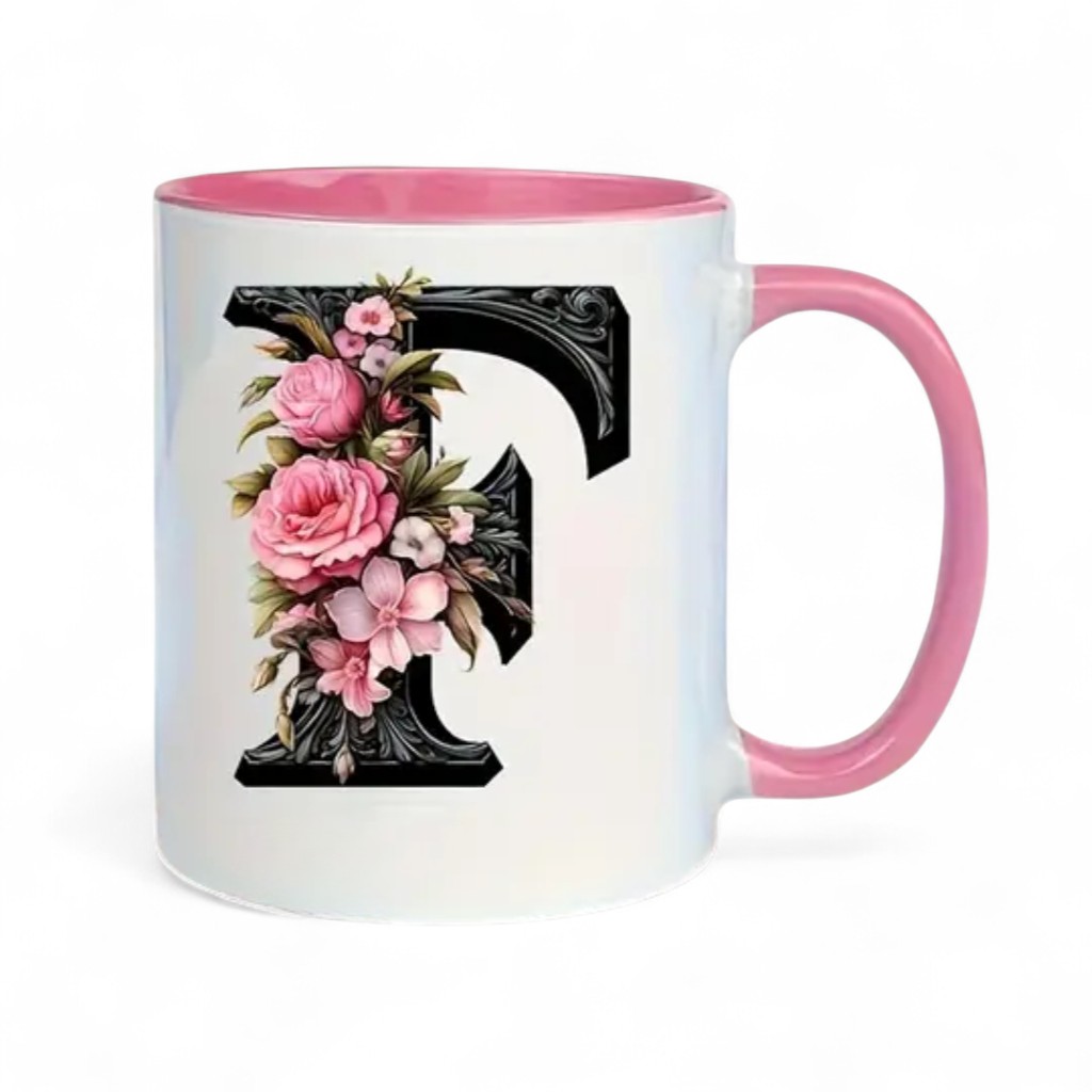 Floral Alphabet Letter Printed Ceramic Coffee Mug