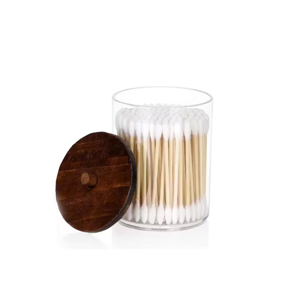 Cotton Swab Dispenser with Bamboo Lid - Bathroom Organizer Box for Q-Tips, Cotton Balls & Pads