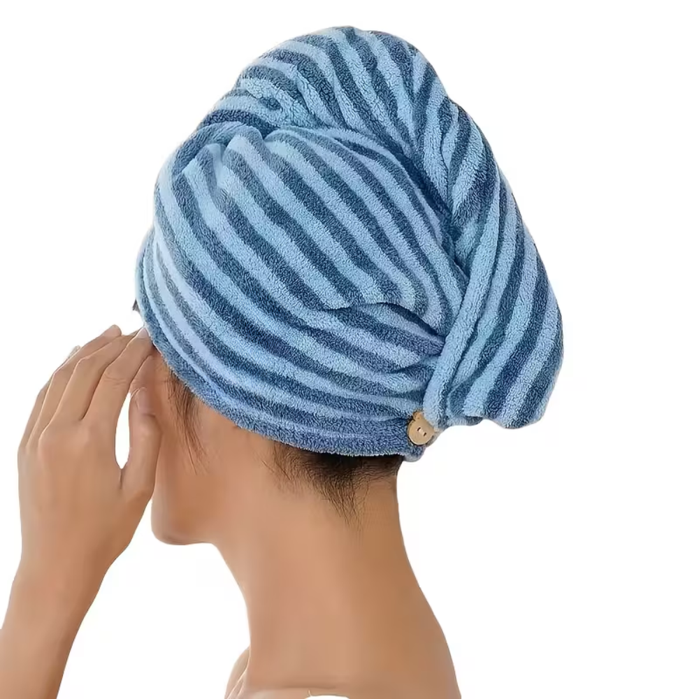 Striped Microfiber Quick Dry Hair Wrap