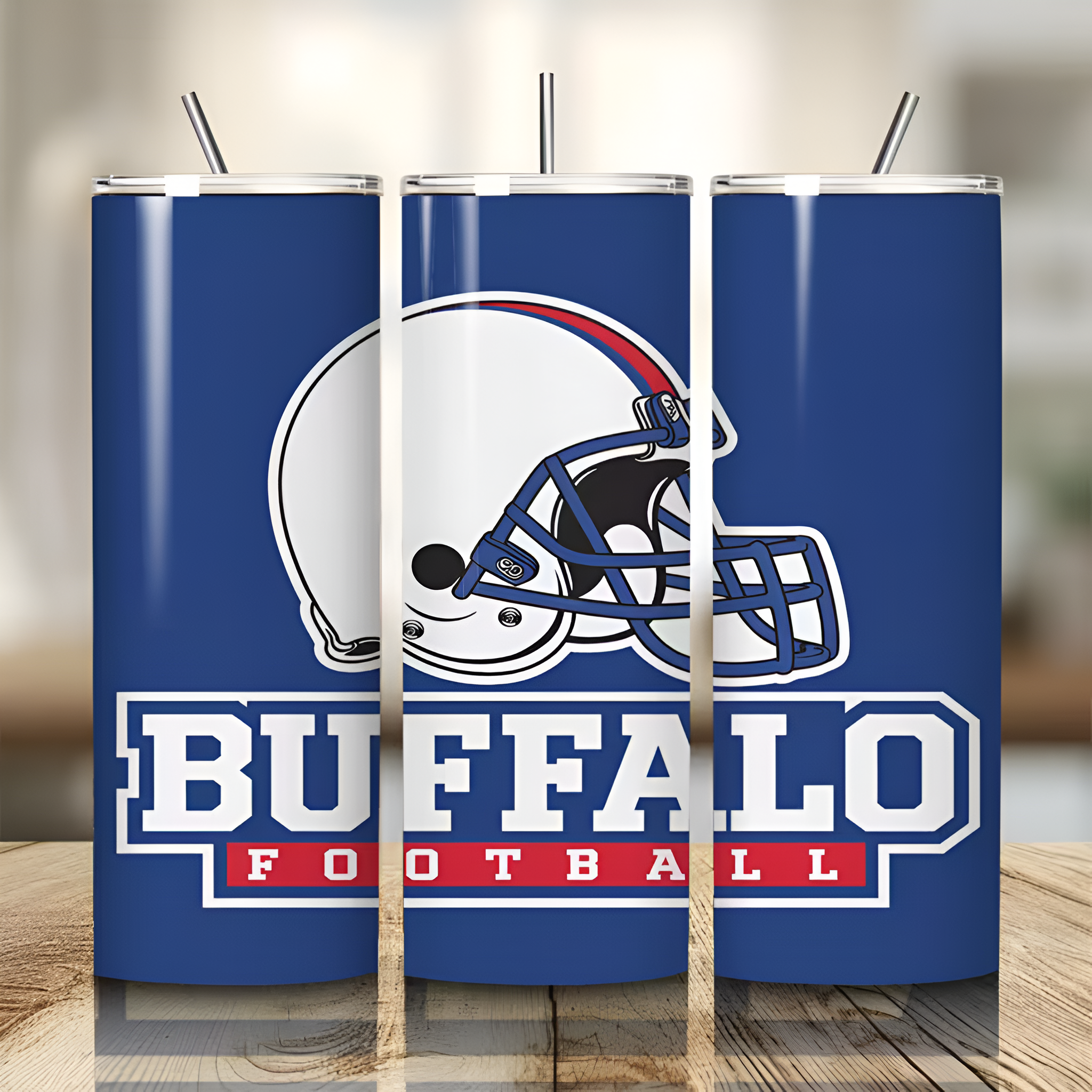 Buffalo Bills Football Themed 20oz Insulated Tumbler With Lid And Straw