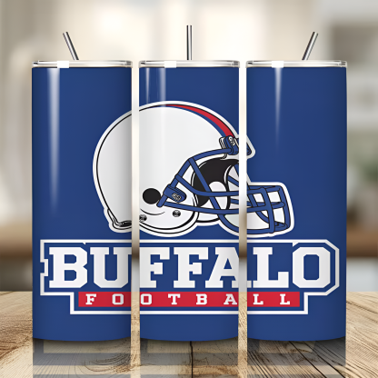 Buffalo Bills Football Themed 20oz Insulated Tumbler With Lid And Straw