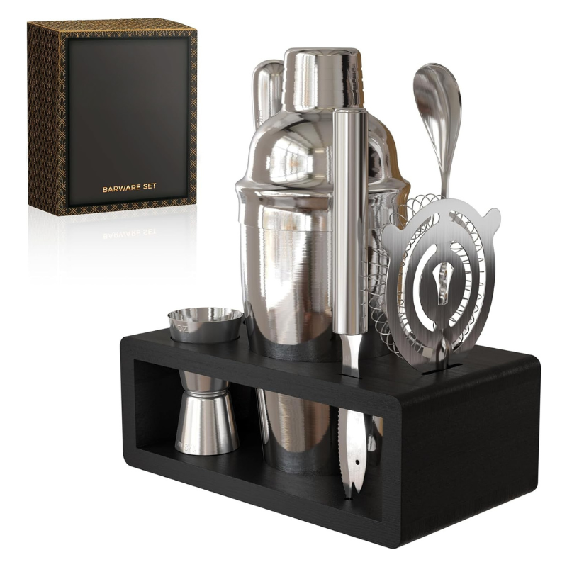 6 Piece Cocktail Shaker Set For Stainless Steel And Organized Stand-Wine and Whiskey Decanter