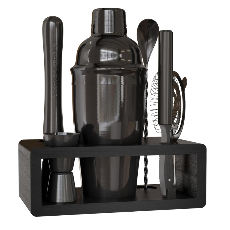 6 Piece Cocktail Shaker Set For Stainless Steel And Organized Stand-Wine and Whiskey Decanter