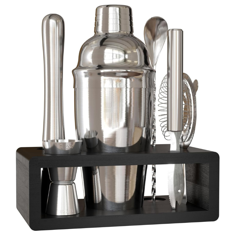 6 Piece Cocktail Shaker Set For Stainless Steel And Organized Stand-Wine and Whiskey Decanter