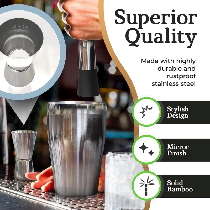 6 Piece Cocktail Shaker Set For Stainless Steel And Organized Stand-Wine and Whiskey Decanter