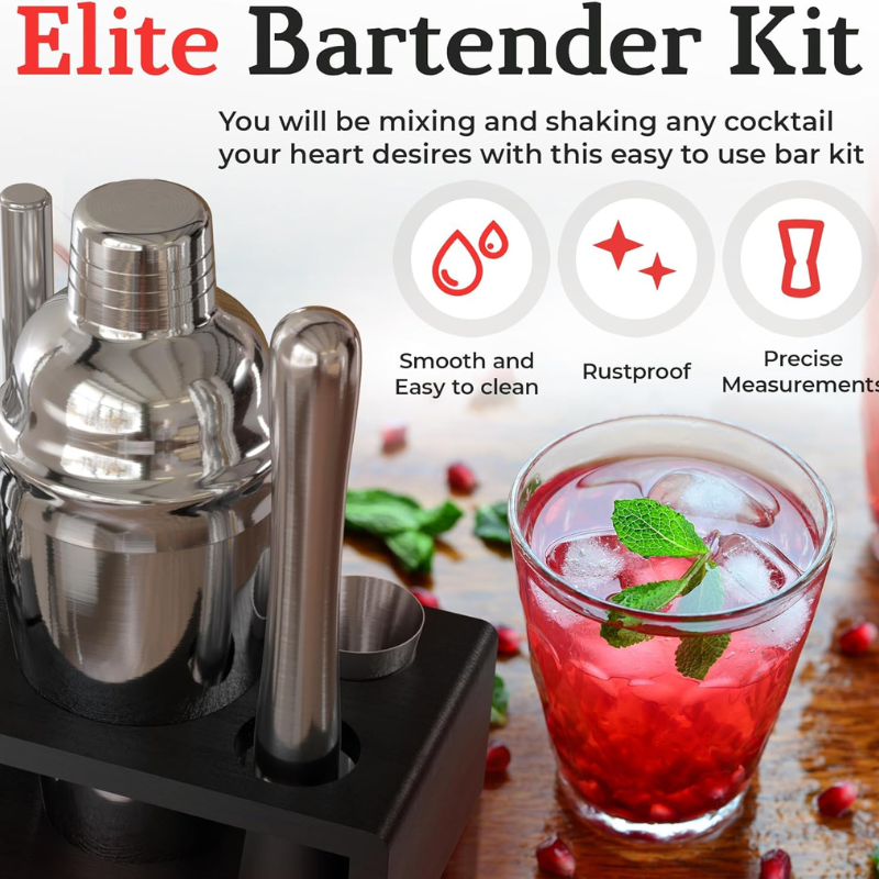 6 Piece Cocktail Shaker Set For Stainless Steel And Organized Stand-Wine and Whiskey Decanter
