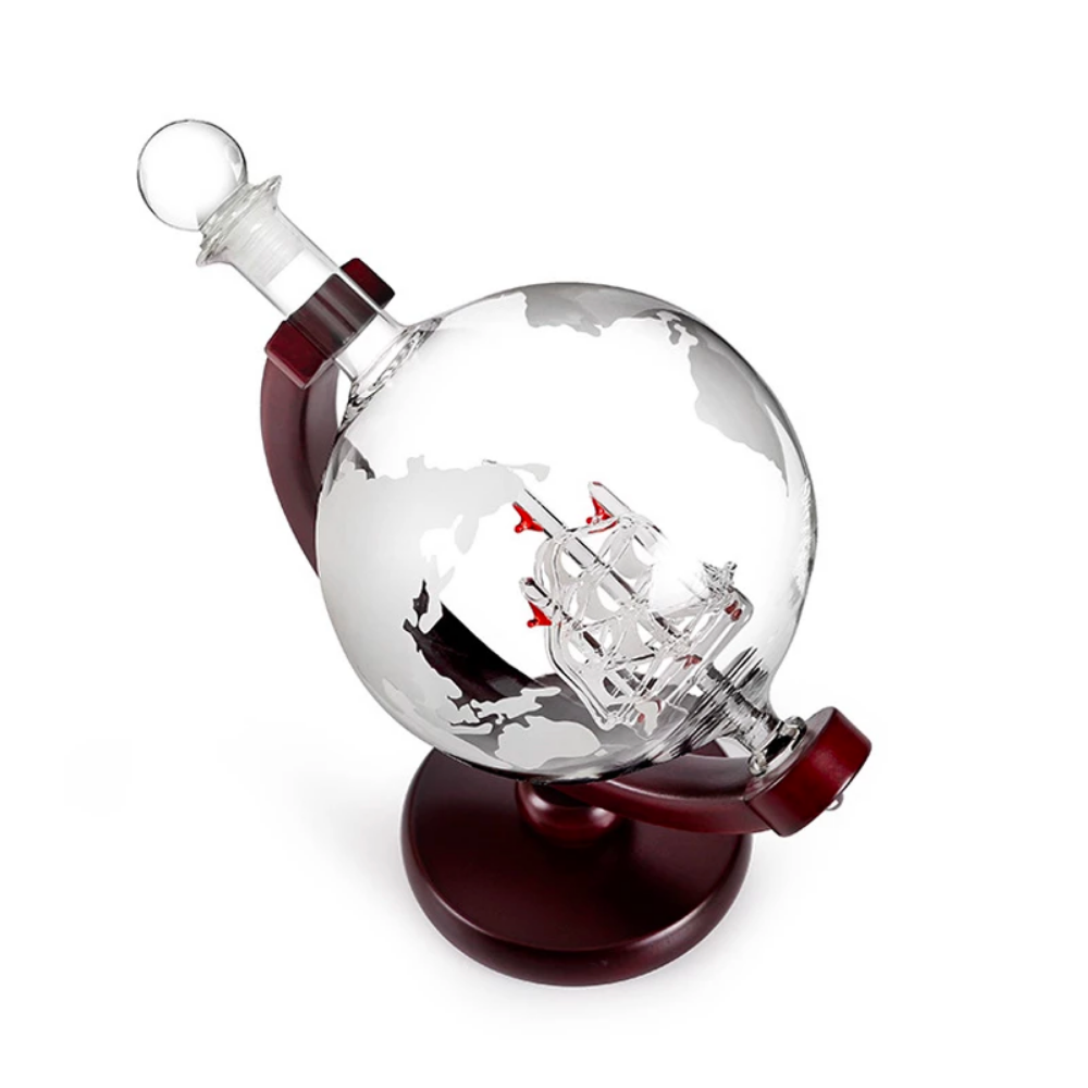Fantastic Whiskey Crystal Globe Decanter with Sailboat | Unique Gift & Stunning Decoration-Wine and Whiskey Decanter