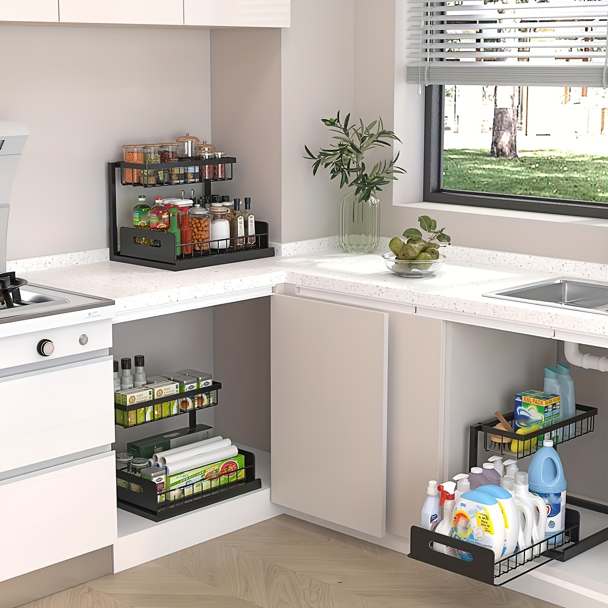 Two Tier Cabinet Organizer For Bathroom And Kitchen