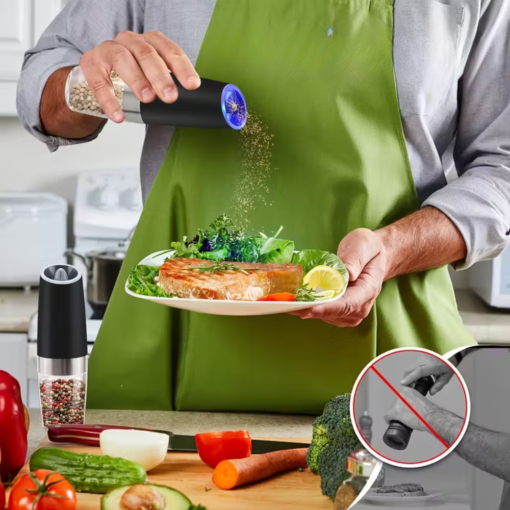 Gravity Electric Salt and Pepper Grinder Set - 2 Piece Automatic Spice Mill with Adjustable Coarseness