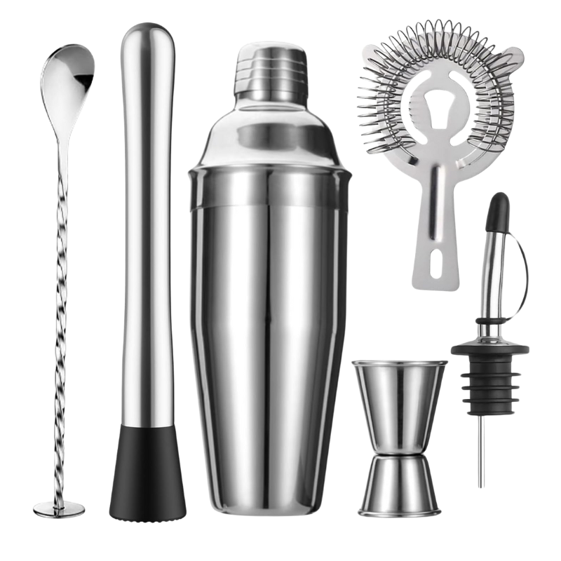6 Pieces Cocktail Shaker Stainless Steel Bartender Kit-Wine and Whiskey Decanter