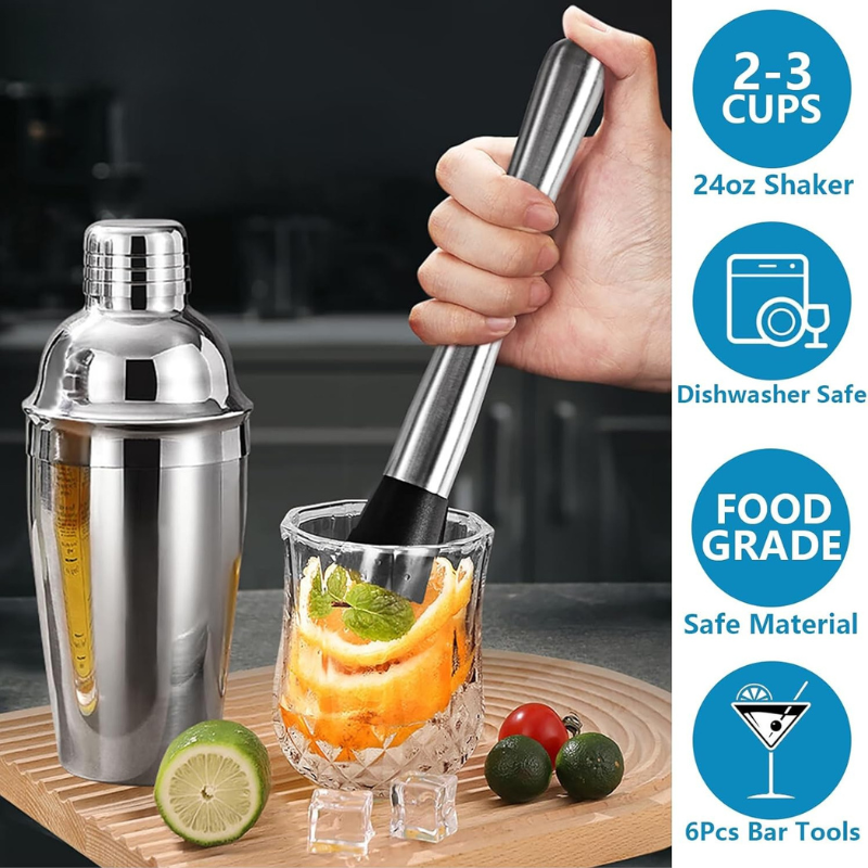 6 Pieces Cocktail Shaker Stainless Steel Bartender Kit-Wine and Whiskey Decanter