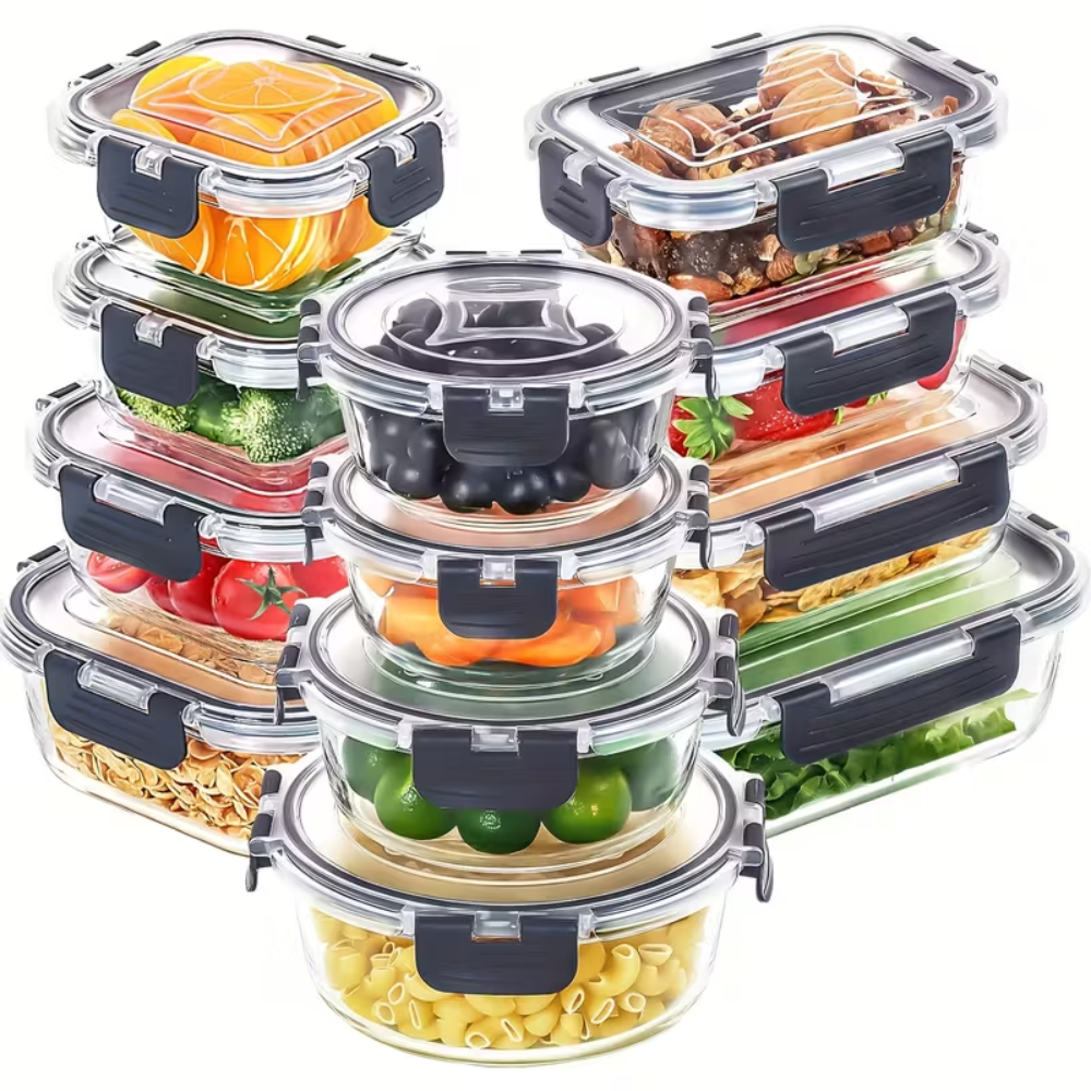 Glass Food Storage Containers 12 Piece Set - Airtight Meal Prep Containers with Lids, Microwave & Oven Safe