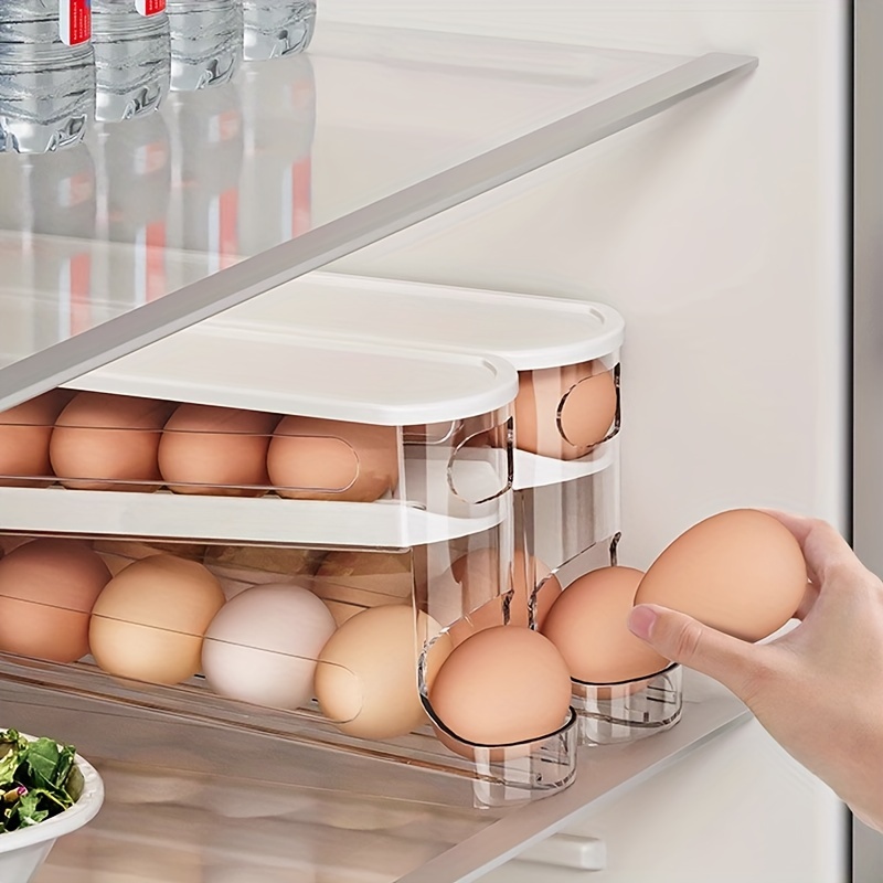 Automatic Egg Storage Box With Double Layer Sliding Design And Flip Cover